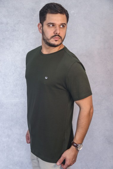 Camiseta Conforto Verde Militar com Bandeira