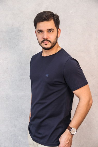 Camiseta Pima Azul Escura com Onça