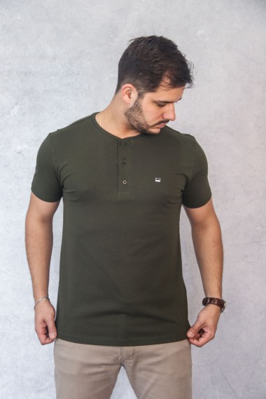 Henley Verde Militar com Bandeira