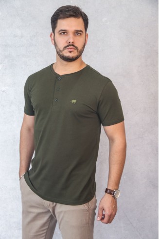 Henley Verde Militar com Onça