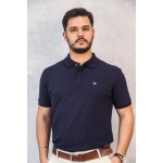 Polo Pima Piquet Azul Escura com Bandeira