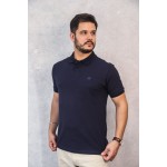 Polo Pima Piquet Azul Escura com Onça