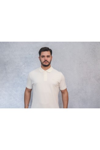 Polo Pima Piquet Off-White com Onça