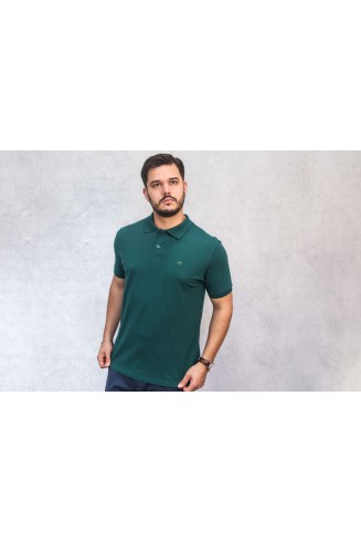 Polo Pima Piquet Verde Escuro com Onça