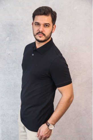 Polo Piquet Premium Preta com Onça